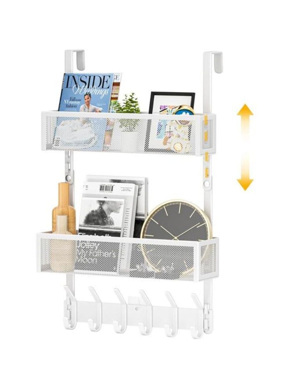 Over Door Hooks Organizer with 10 Coat Hooks 2 Mesh Baskets for Bathroom Bedroom